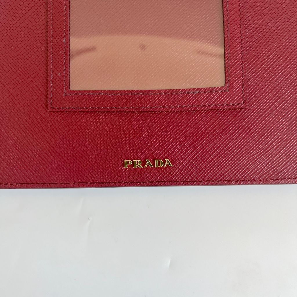 Prada Burgundy Saffiano Leather Mini Clutch Bag