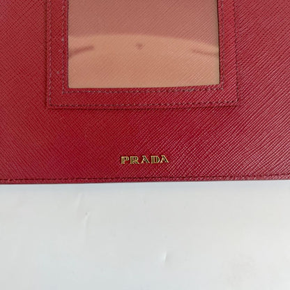 Prada Burgundy Saffiano Leather Mini Clutch Bag