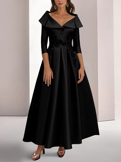 Elegant Embroidered Vintage Satin Women's Dress