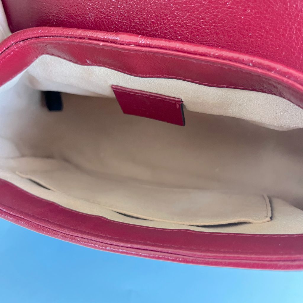 Gucci Black/Red Diagonal Quilt Leather Mini GG Marmont Bag