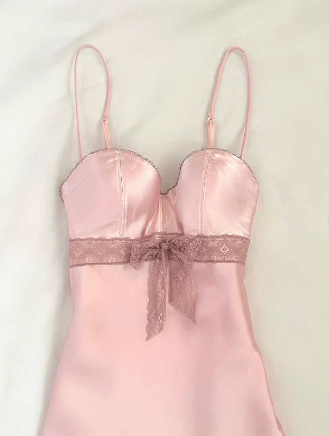 Simple Pink A Line Spaghetti Strap Lace Satin Short Homecoming Dress Birthday Dress Outfits SH3541