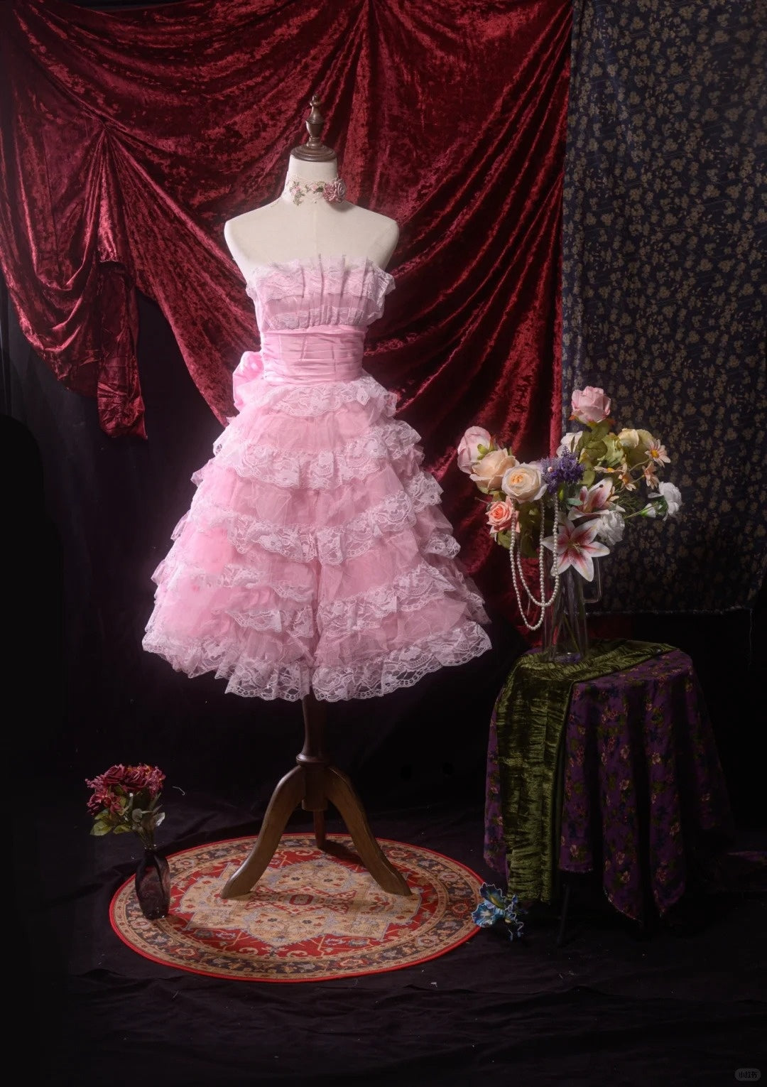 Pink Sweet Lace Homecoming Dress Vintage Prom Dress Birthday Dress gh4540