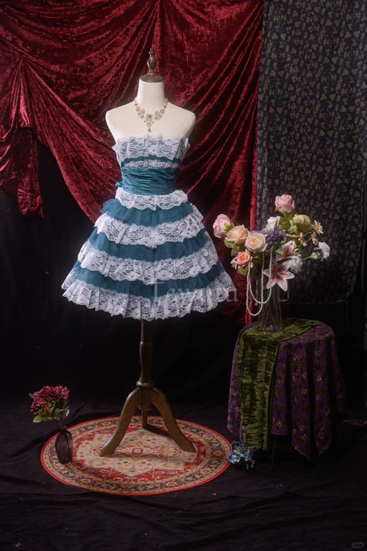 Blue Ocean Lace Homecoming Dress Vintage Prom Dress Birthday Dress gh4539