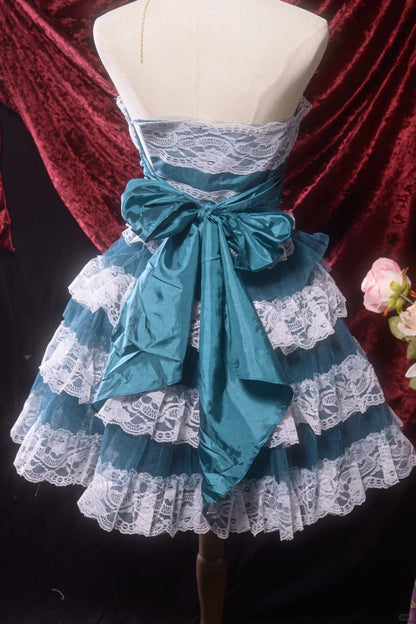 Blue Ocean Lace Homecoming Dress Vintage Prom Dress Birthday Dress gh4539