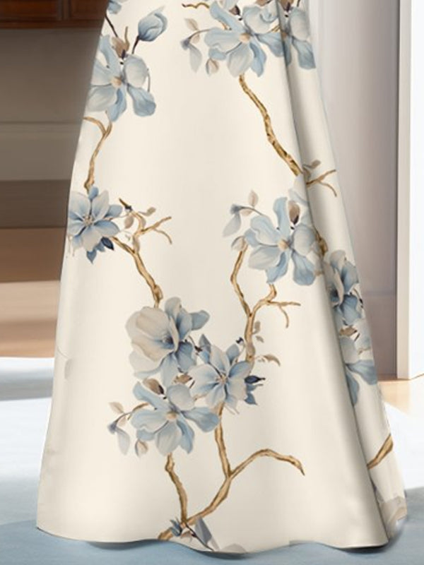 Temperament Waist Satin Print Dress