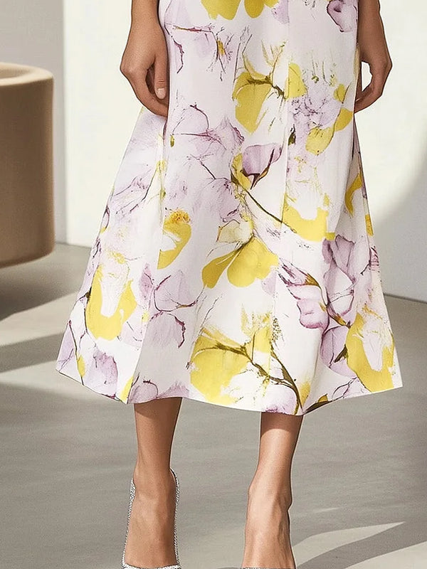 Shirt Collar Temperament Chiffon Floral Ladies Dress