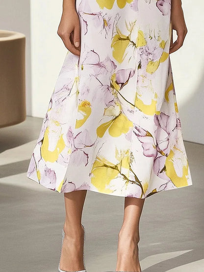 Shirt Collar Temperament Chiffon Floral Ladies Dress