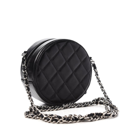 CHANEL Lambskin Quilted Round Clutch With Chain Black