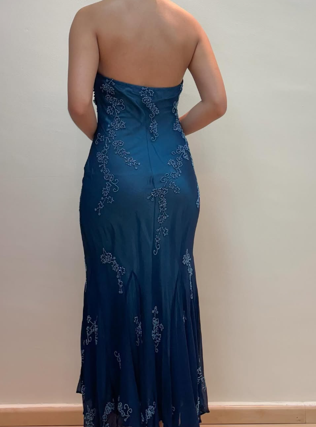 Vintage Mermaid Halter Beaded Navy Blue Chiffon Prom Dress Evening Dress SH2066