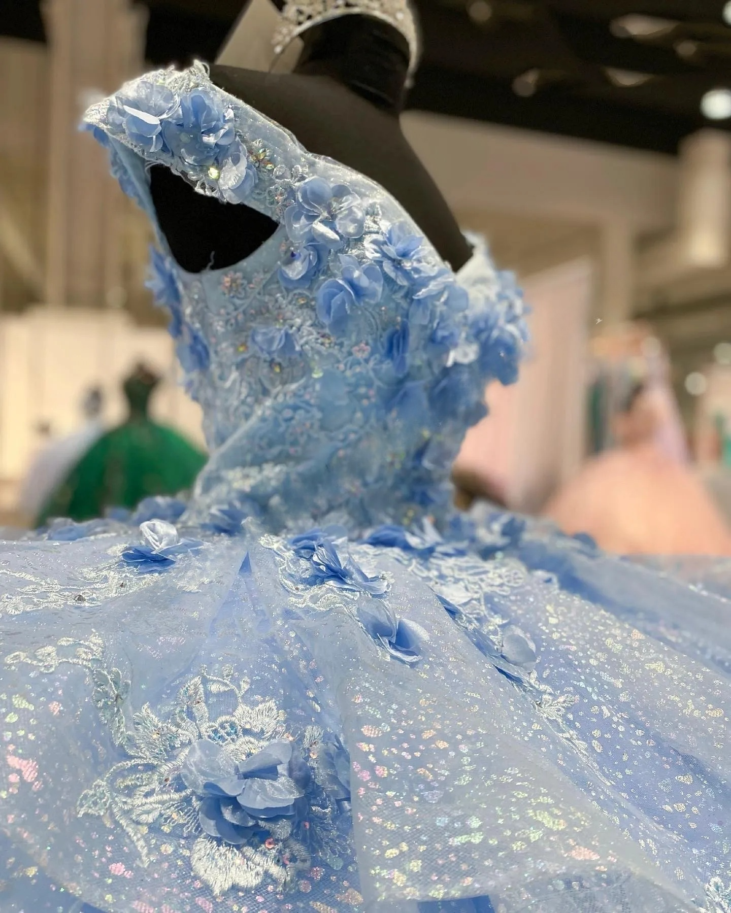 Light Blue Sparkly Off The Shoulder Appliques Prom Dress Quinceañera Dress Sweet 16 Prom Dress Ball Gown SH1136