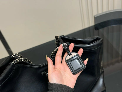 Prada Double Chain Black Shoppping Tote Bag 39x30cm