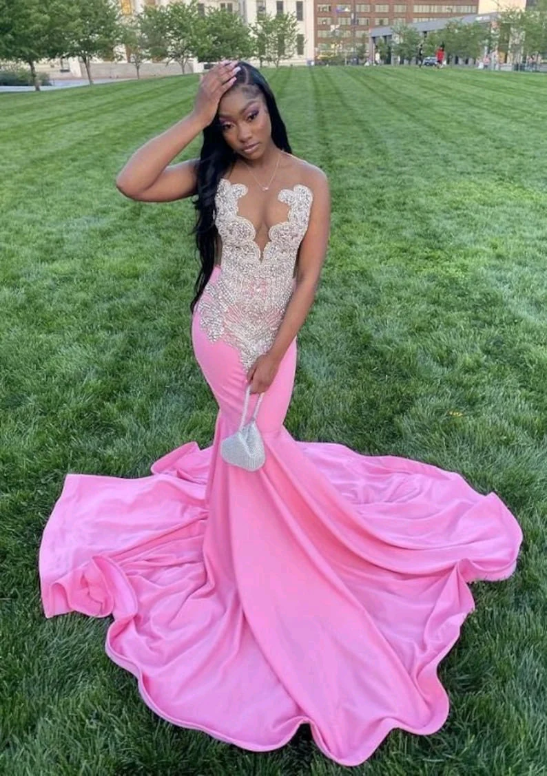 Pink Long Mermaid Prom Dress ,Elegant Evening Dress SH610
