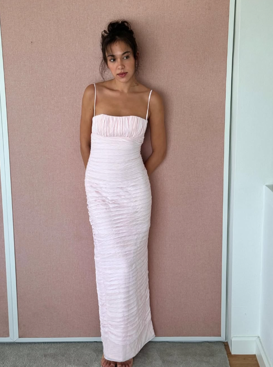 Elegant Sheath Spaghetti Strap Light Pink Satin Long Prom Dress Evening Dress SH2302