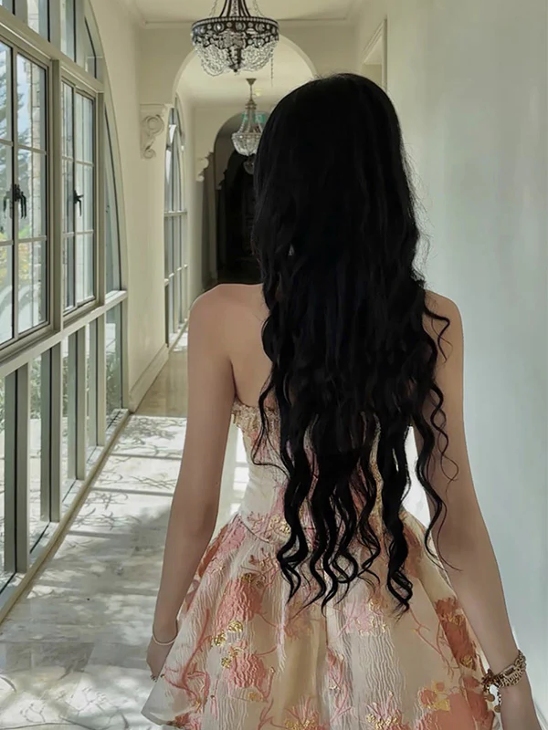 Unique Sweetheart Neck Satin Print Floral A-Line Homecoming Dress Short Party Dress S874