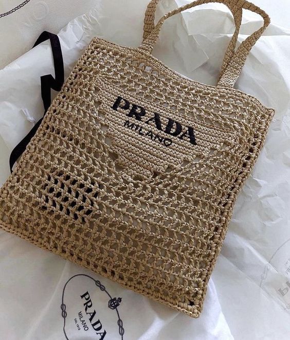 Prada Women's Natural Crochet Tote Bag-Khaki
