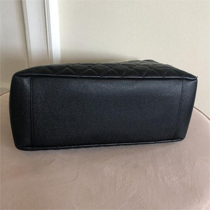 Authentic Chanel CC BlackGold Caviar Quilted Grand Shopping Tote