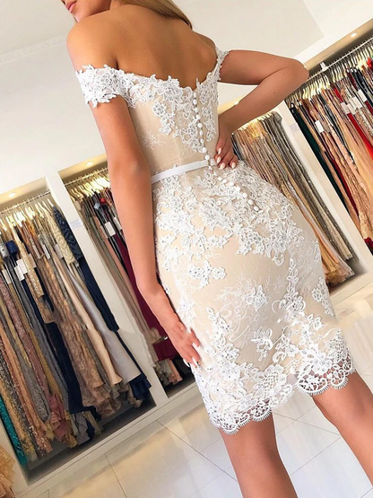 Off-Shoulder Sheath Lace Sexy Short Homecoming Dresses SH582