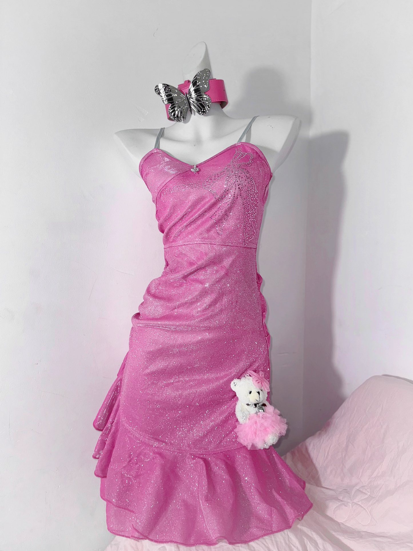 Pretty Pink Ruffles Birthday Outfits Spaghetti Straps Graduation Homecoming Dress S613