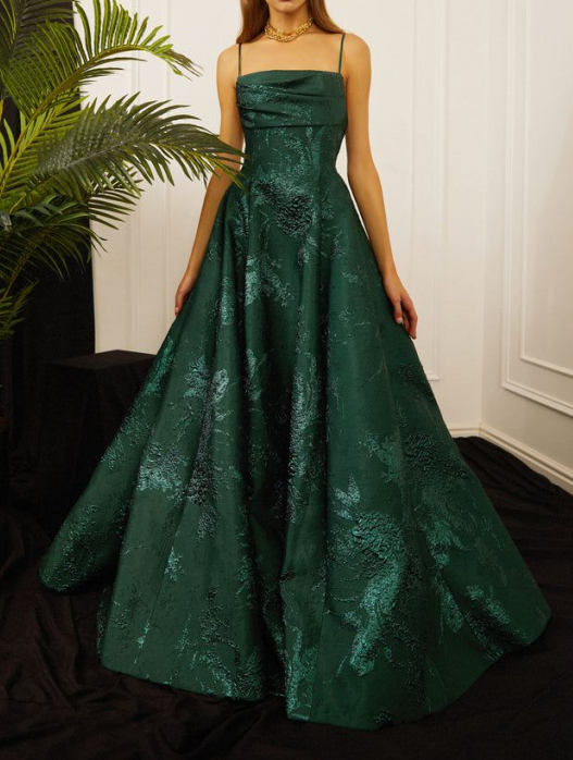 Long Spaghetti Straps A-line Green Prom Dresses, Long Prom Dresses SH382