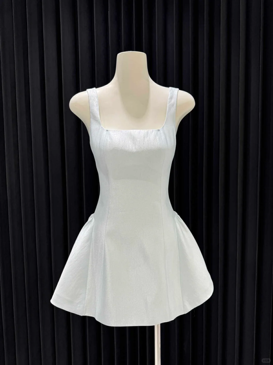 Cute Square Neck White Backless Satin A Line Short Party Dress Formal Graduation Homeocming Dress With Bow S801