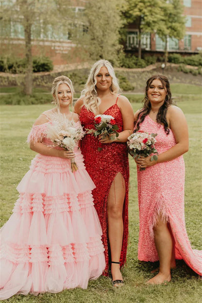 Plus Size Off The Shoulder Pink Ruffles A-Line Party Prom Dress