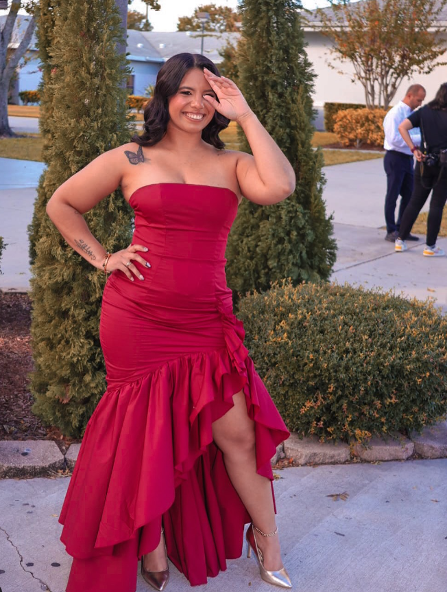 Charming Mermaid Strapless Ruffle Burgundy Satin Prom Dress Evening Dress with Slit SH2130