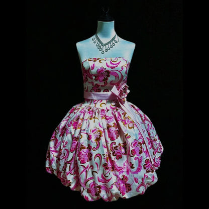 White Floral Short Satin Homecoming Dress Prom Dress Birthday Dress gh4636