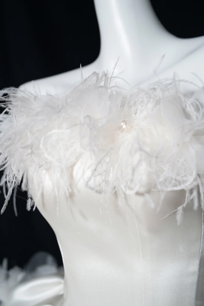 Sweet White Satin Lace Appliques Strapless A Line 18th Birthday Outfits Homecoming Dress S810