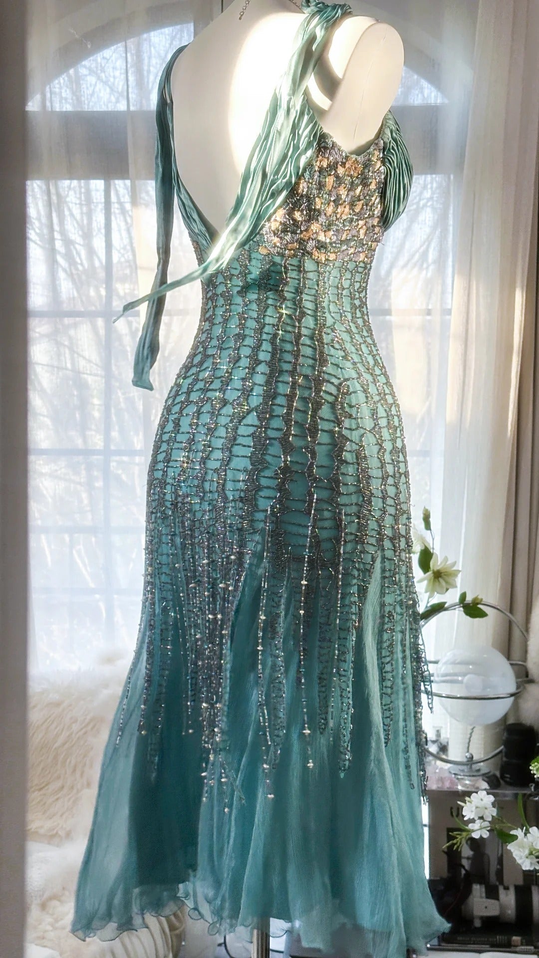 Green Luxury Gorgeous Retro Fashion Exquisite Tassel Beaded Mid-Length Chiffon Ball Gown Birthday Party Dress Evening Dress Prom Dress gh3973