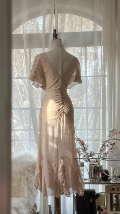 Light Pink Romantic Gorgeous Exquisite Elegant Beaded Long Chiffon Evening Dress Prom Dress Prom Dress Birthday Vacation Party Dress gh4046