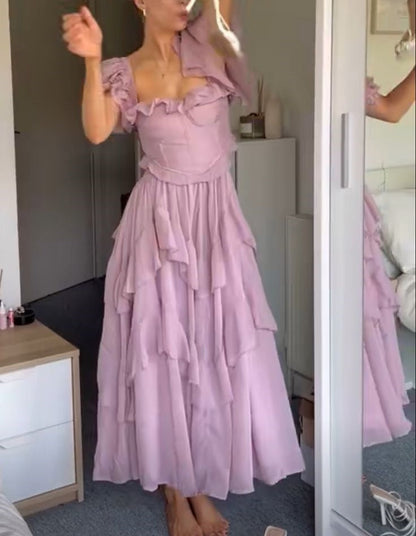Purple Vintage Elegant Fashion Long Tulle Chiffon Ball Gown Evening Dress Wedding Guest Dress Birthday Party Dress gh4062
