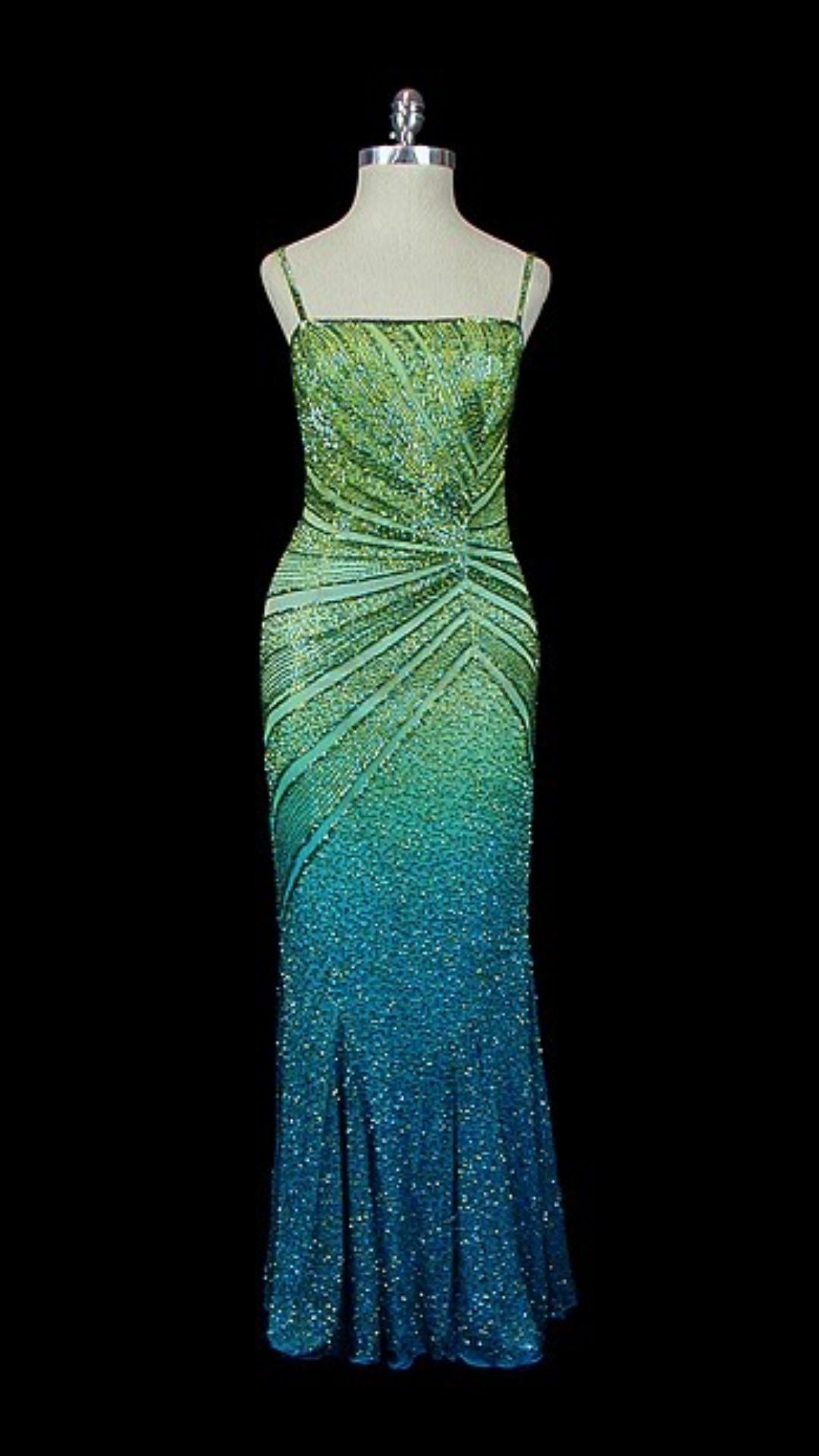 Blue green shiny fashion gradient long exquisite beaded long chiffon Prom Dress evening dress party dress gh5131