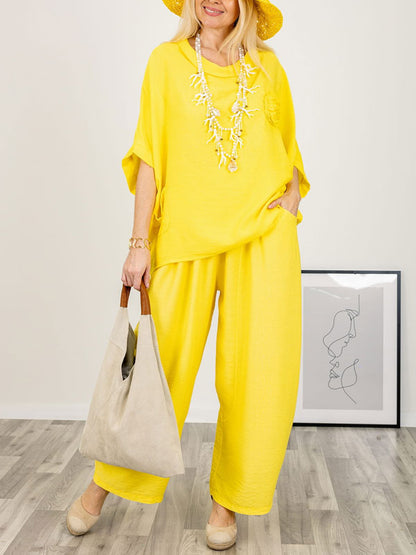 Loose Pullover Cotton and Linen Comfortable Women's Sets