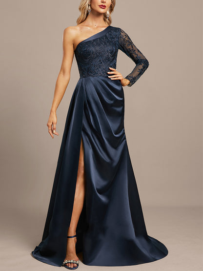 Off-shoulder Lace Solid Color Maxi Dress