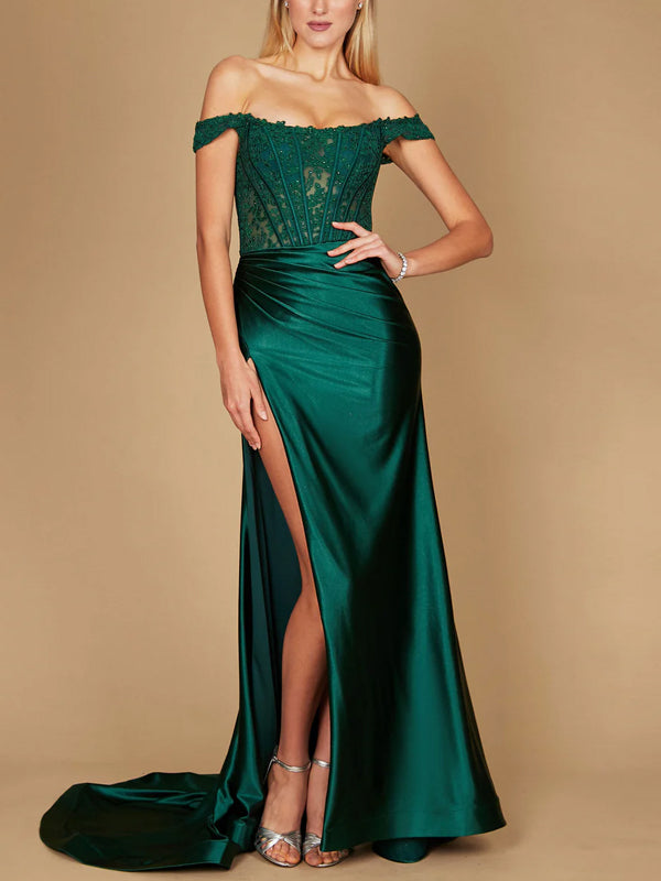 Solid Color Tube Top Lace Maxi Dress