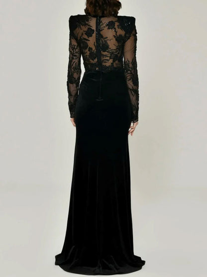 Elegant High Slit with Lace Women's Gown