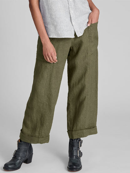 Cotton And Linen Solid Color Trousers