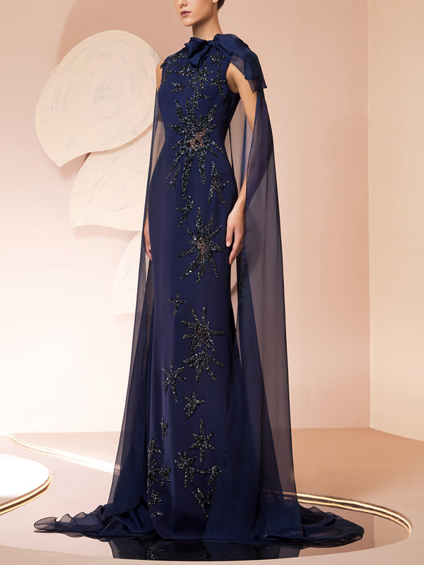 Sleeveless Sequined Mesh Maxi Dress