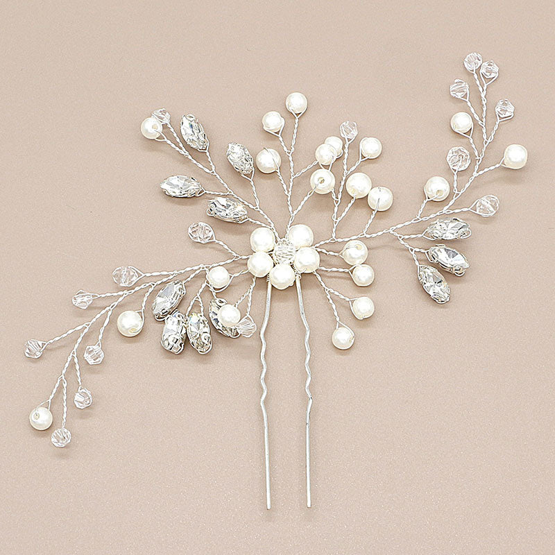 Handmade Pearl Grab and Drill U-Shaped Hair Fork Pin Headwear Hair Accessories Hairpin