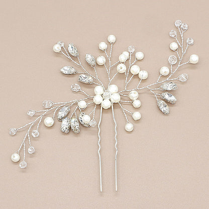 Handmade Pearl Grab and Drill U-Shaped Hair Fork Pin Headwear Hair Accessories Hairpin