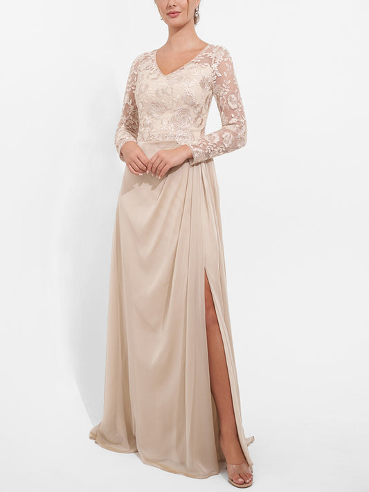 V-neck Lace Solid Color Maxi Dress