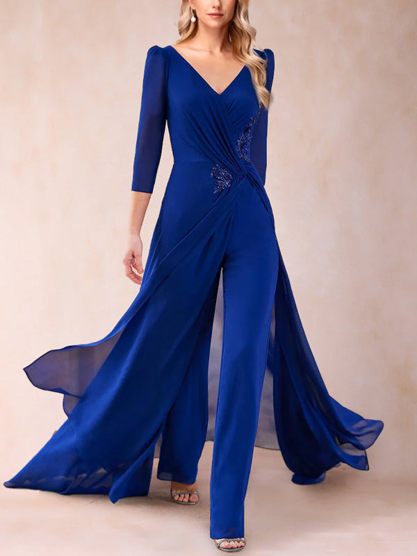 V-neck Solid Color Jumpsuit