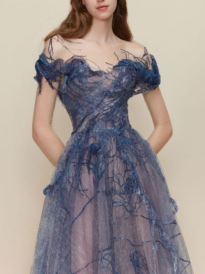 Elegant One-shoulder Mesh Women's Gowns