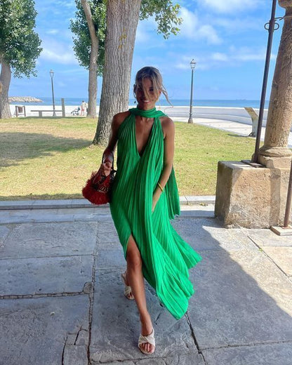 Pink/green V-neck Elegant Long Satin Evening Dress Party Dress Wedding Guest Dress gh3056