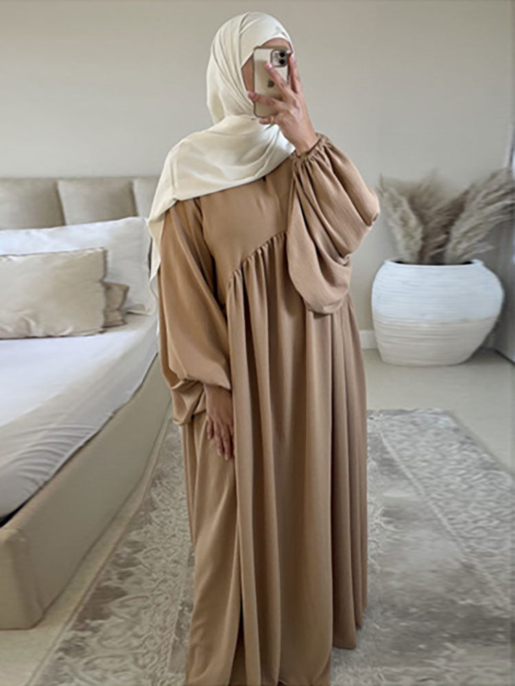 loveedsTM- Plain Abaya Muslim Long Dress for Women Ramadan Eid Balloon Sleeve Islamic Jilbab African Dresses Dubai Turkish Modesty  Kaftan
