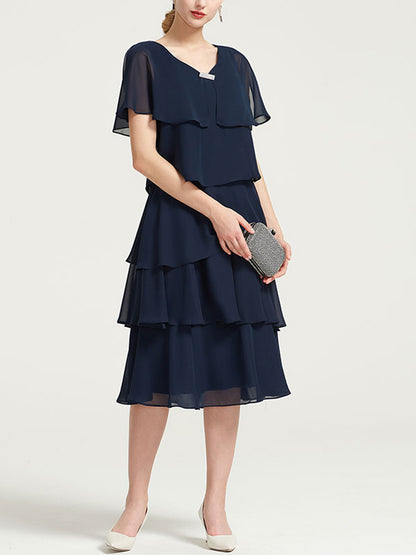 Solid Color Chiffon Midi Dress