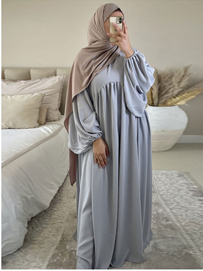 loveedsTM- Plain Abaya Muslim Long Dress for Women Ramadan Eid Balloon Sleeve Islamic Jilbab African Dresses Dubai Turkish Modesty  Kaftan