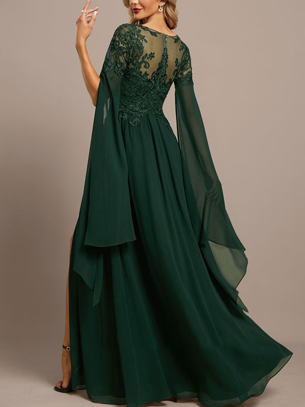 A-line Scoop Illusion Asymmetrical Sequin Lace Evening Dress