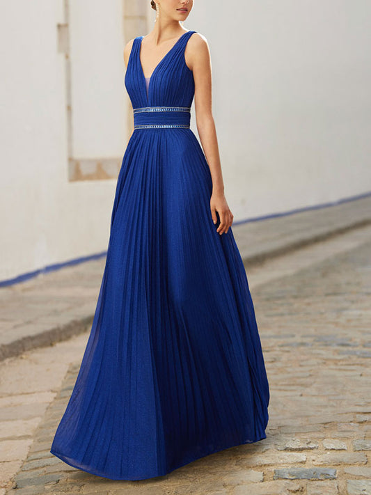 Solid color simple dinner party environmental protection material ladies dress