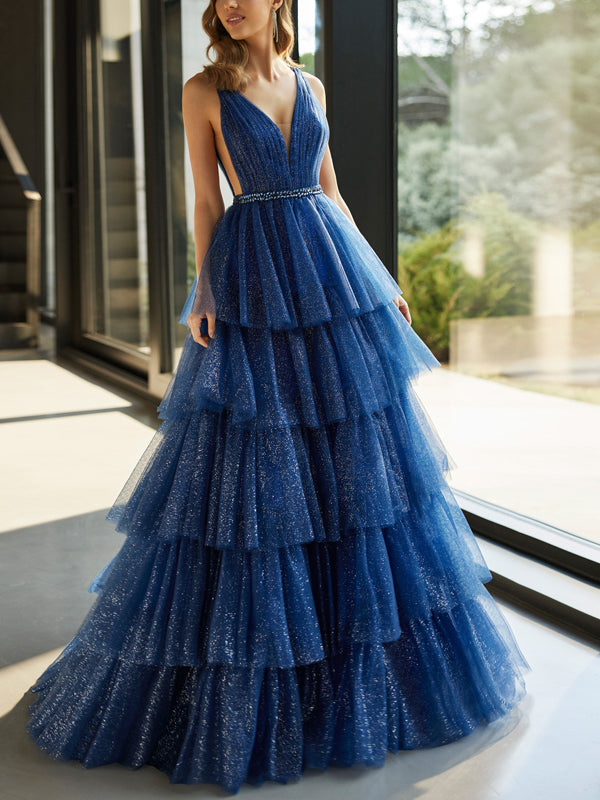 V-neck Sleeveless Cake Maxi Dress